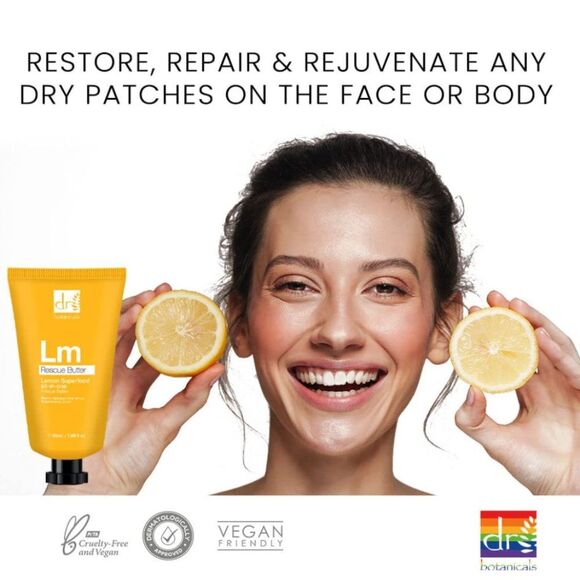 NIB 2 Dr Botanicals Lemon Superfood All-In-One Dry Skin Rescue Butter Skin Balm - Picture 2 of 14